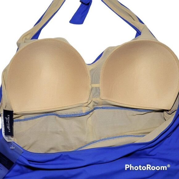 Swimsuits For All Womens Plus Size 24 Shirred Halter One Piece Swimsuit NEW - Picture 4 of 12